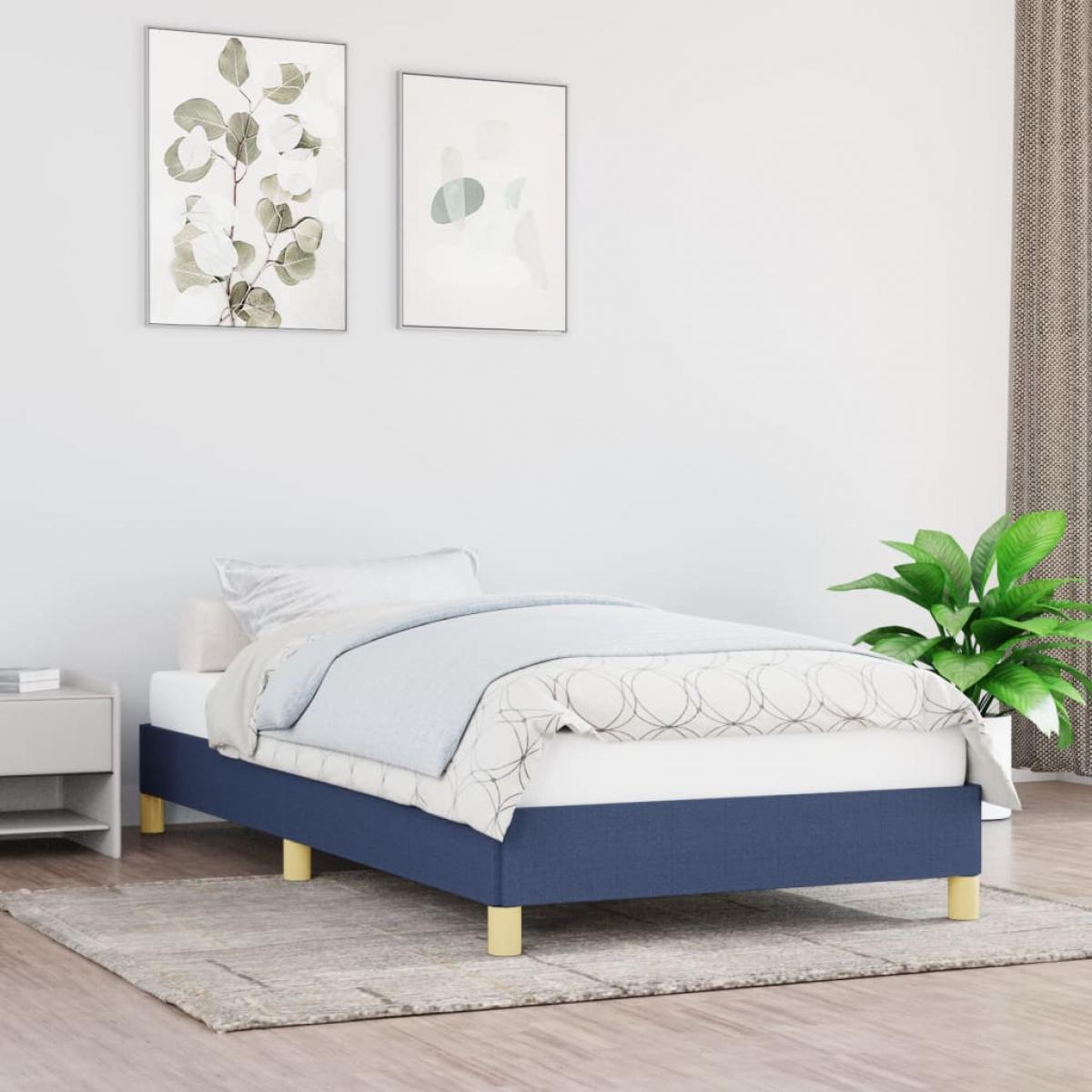 Estructura de cama sin colchón tela azul 90x200 cm