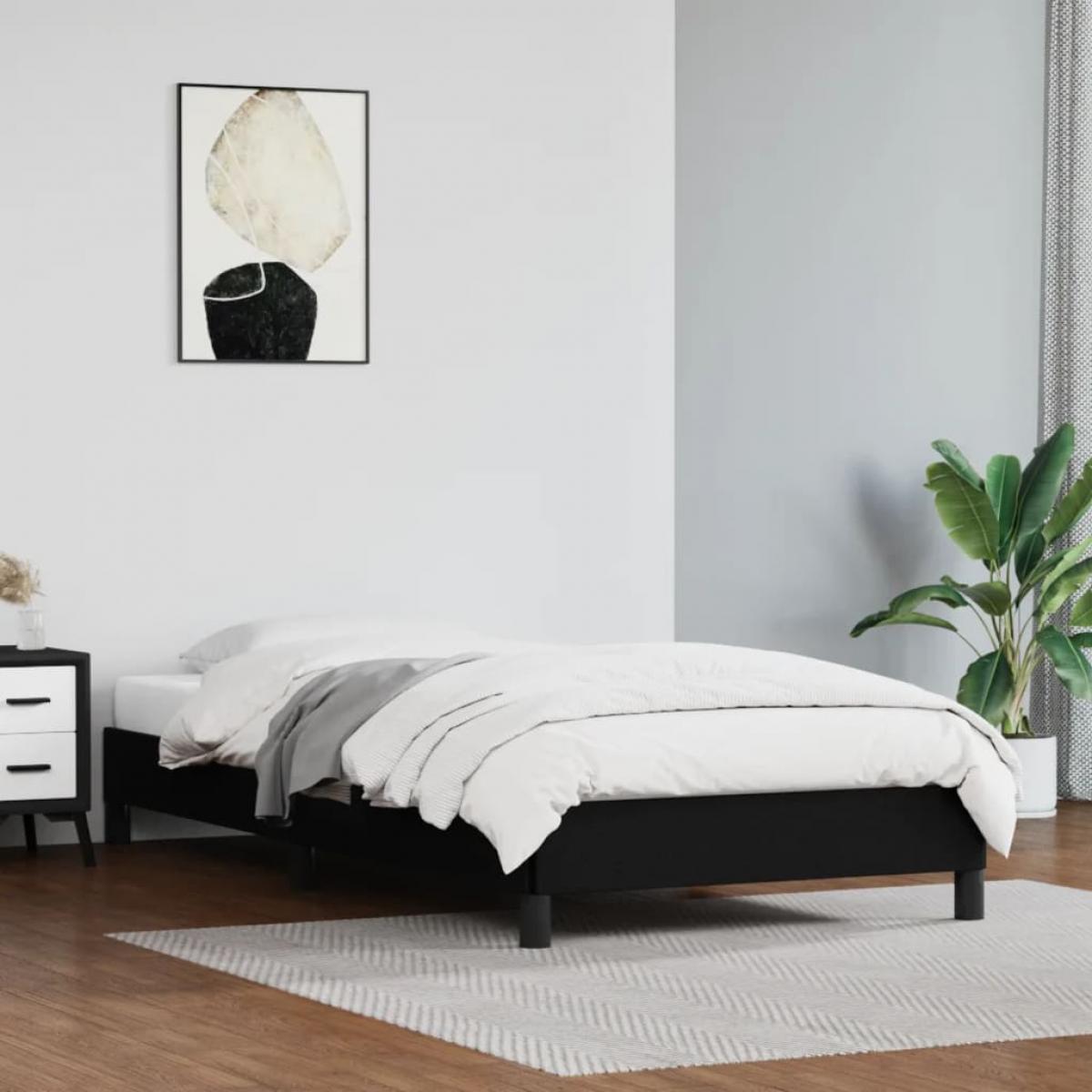Estructura de cama sin colchón cuero sintético negro 90x200 cm