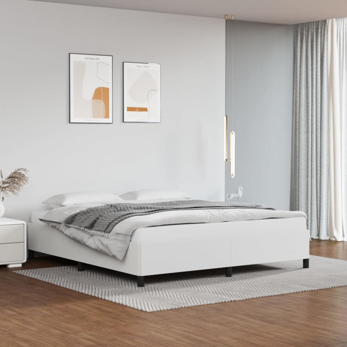 Estructura de cama sin colchón cuero sintético blanco 160x200cm