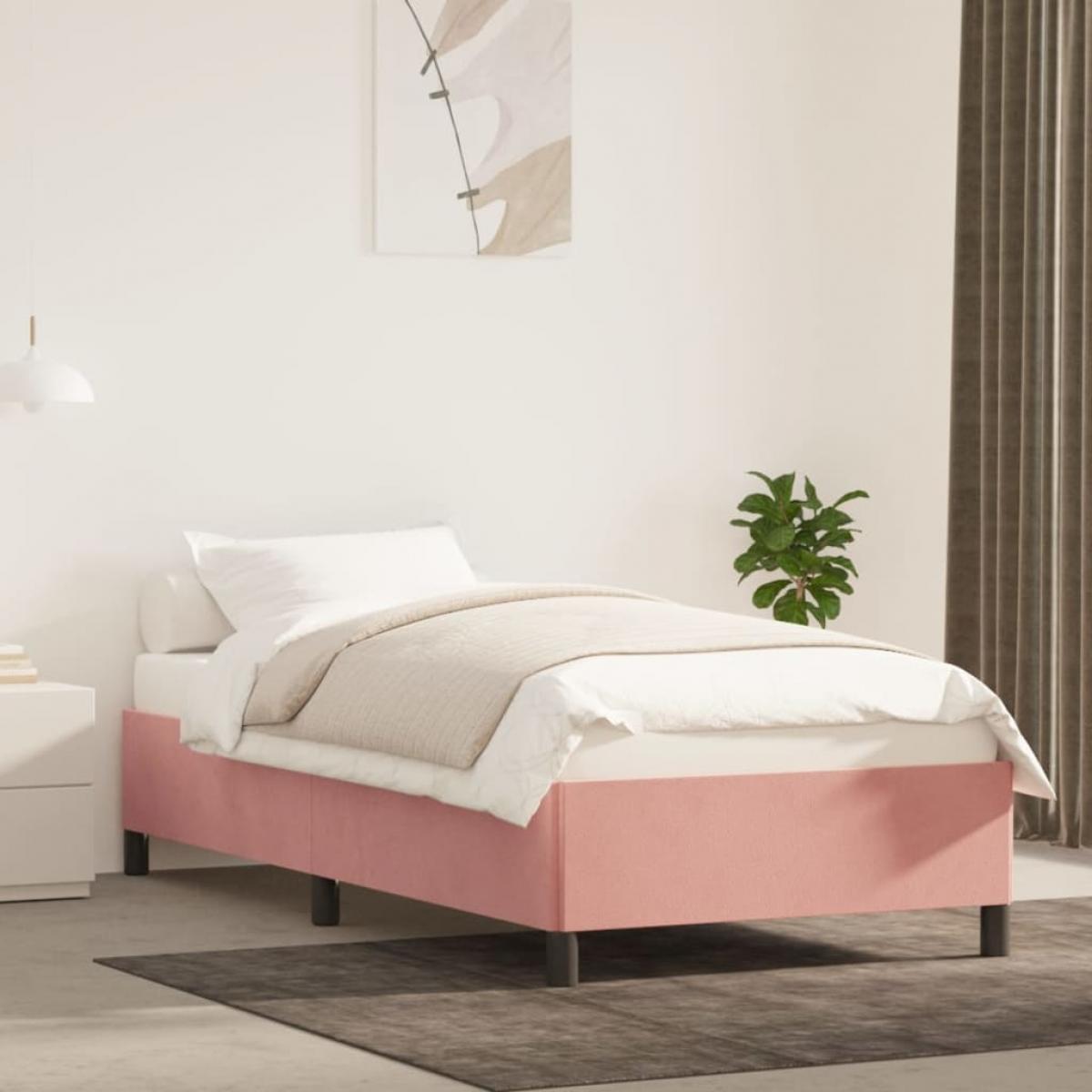 Estructura de cama sin colchón terciopelo rosa 80x200 cm