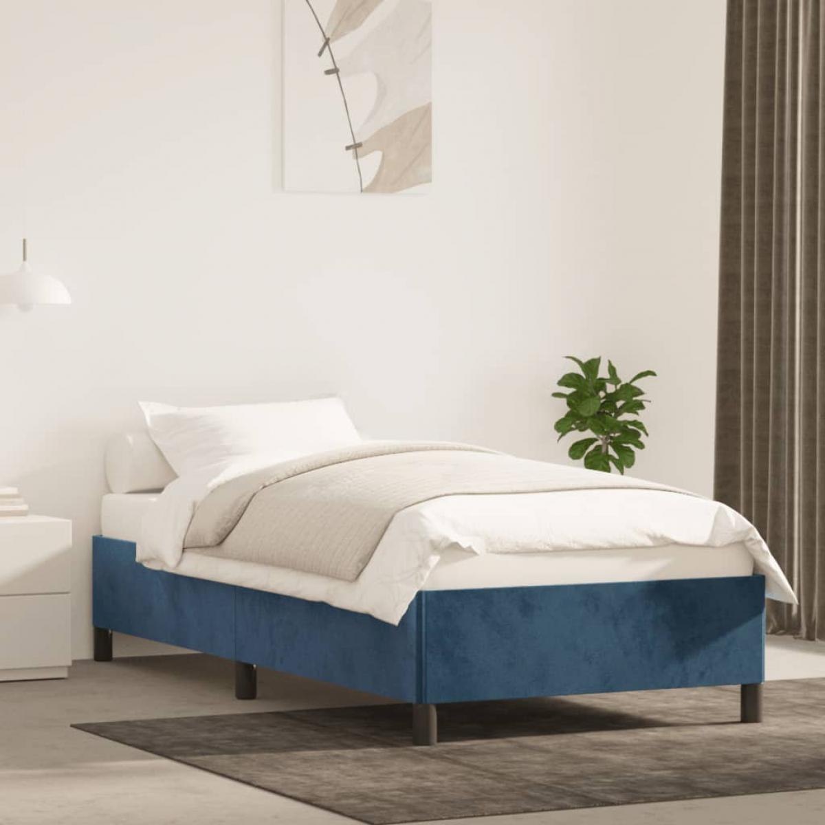 Estructura de cama sin colchón terciopelo azul oscuro 90x190 cm