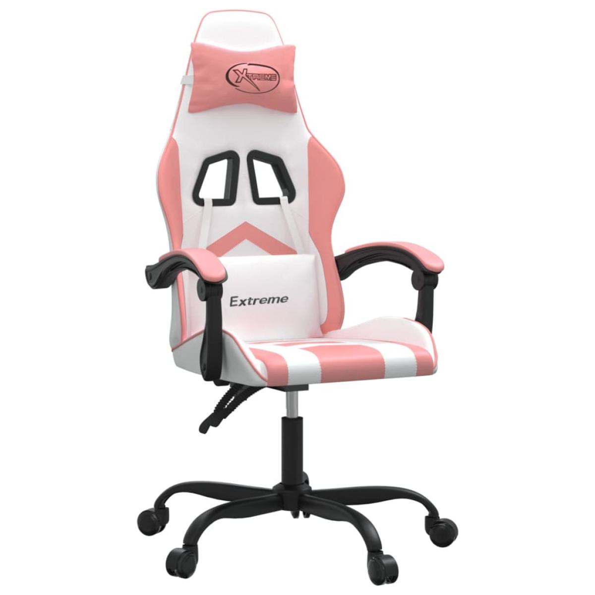 Silla gaming giratoria cuero sintético blanco y rosa