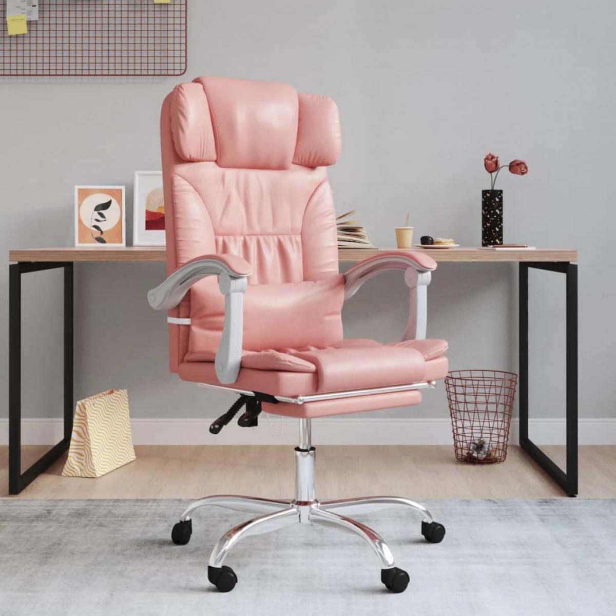 Silla de oficina reclinable masaje cuero sintético rosa