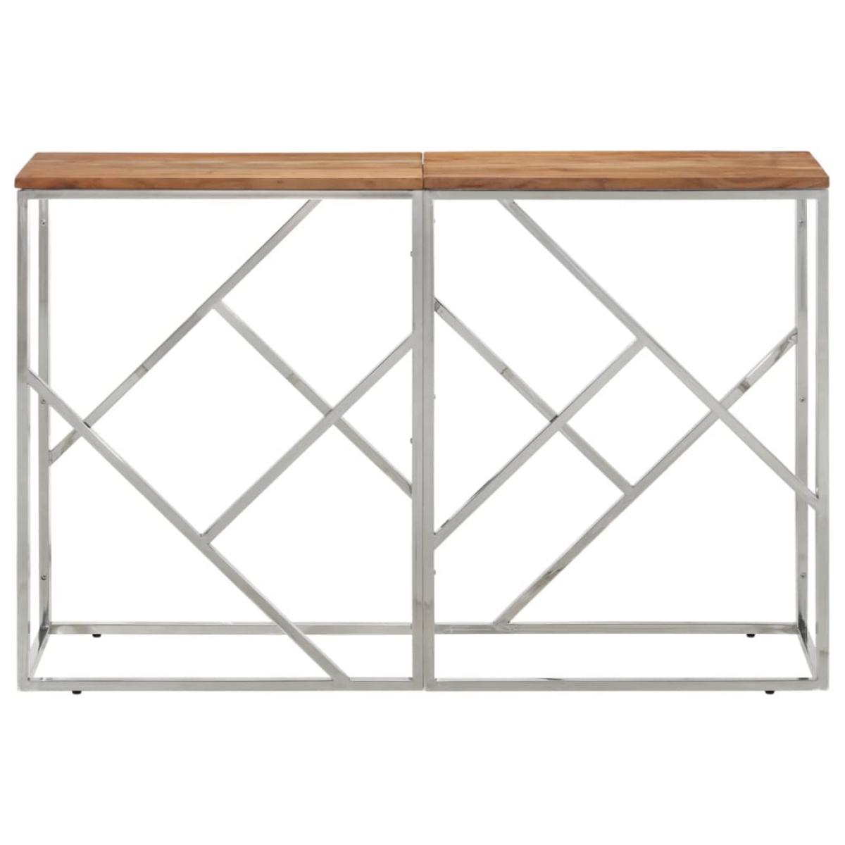 Mesa consola acero inoxidable y madera maciza acacia plateada
