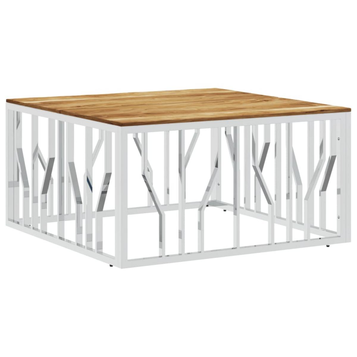 Mesa de centro acero inoxidable y madera maciza acacia plateada