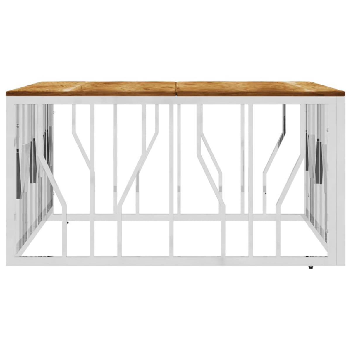 Mesa de centro acero inoxidable y madera maciza acacia plateada
