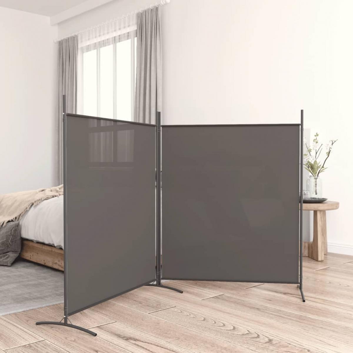 Biombo divisor de 2 paneles de tela gris antracita 348x180 cm