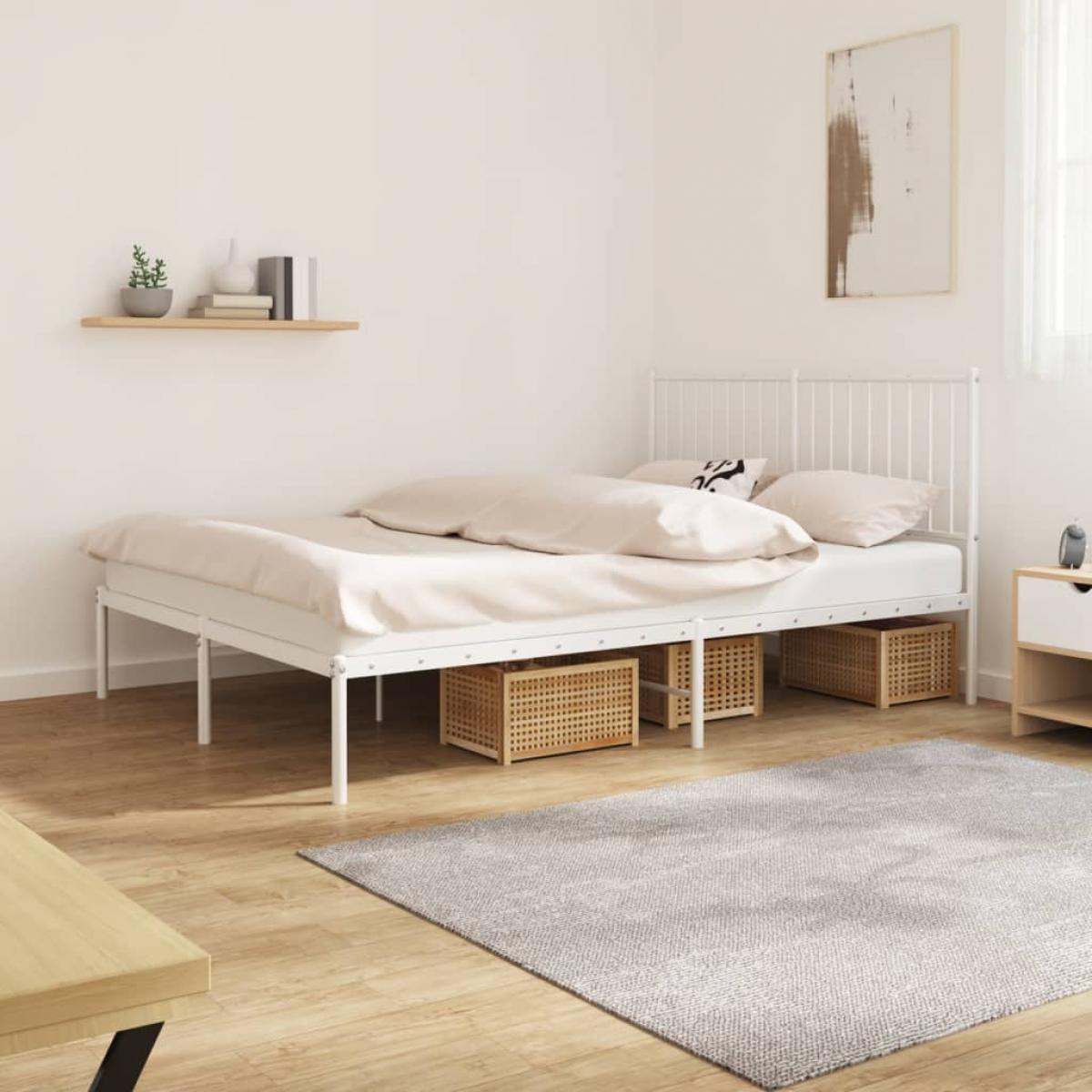 Estructura cama sin colchón con cabecero metal blanco 140x200cm