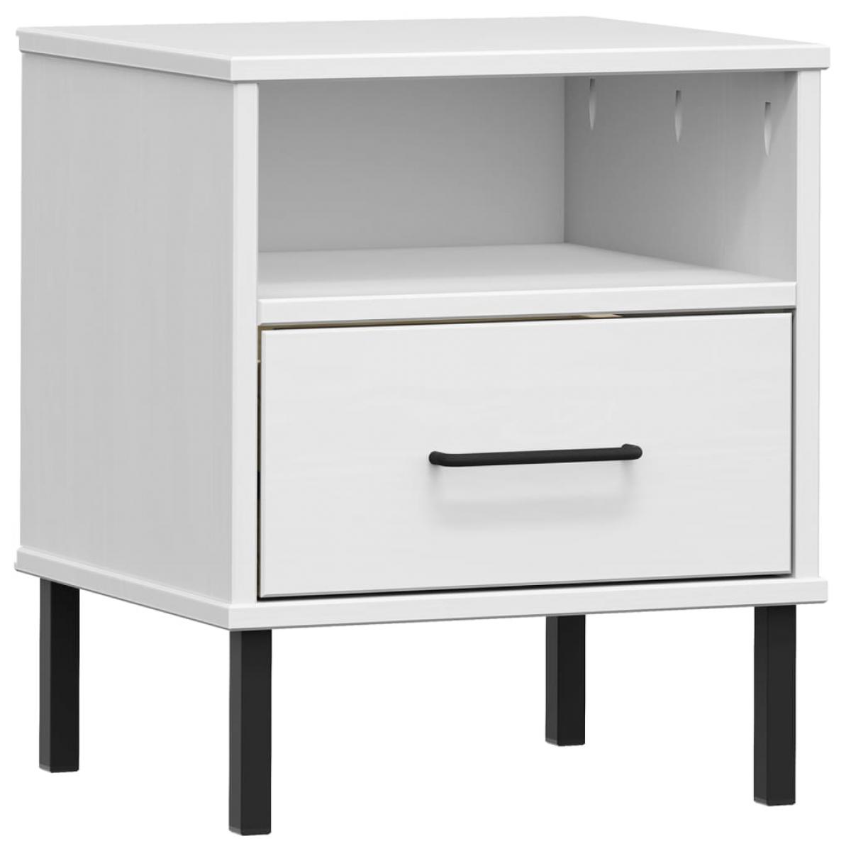 Mesita de noche patas de metal madera maciza pino blanca OSLO
