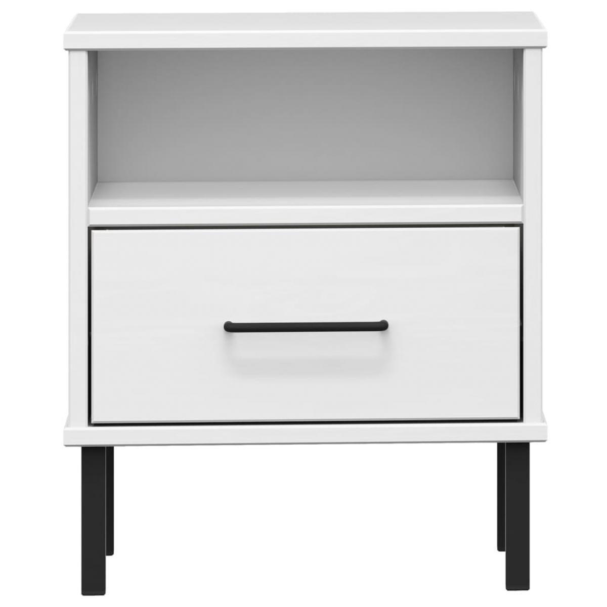 Mesita de noche patas de metal madera maciza pino blanca OSLO