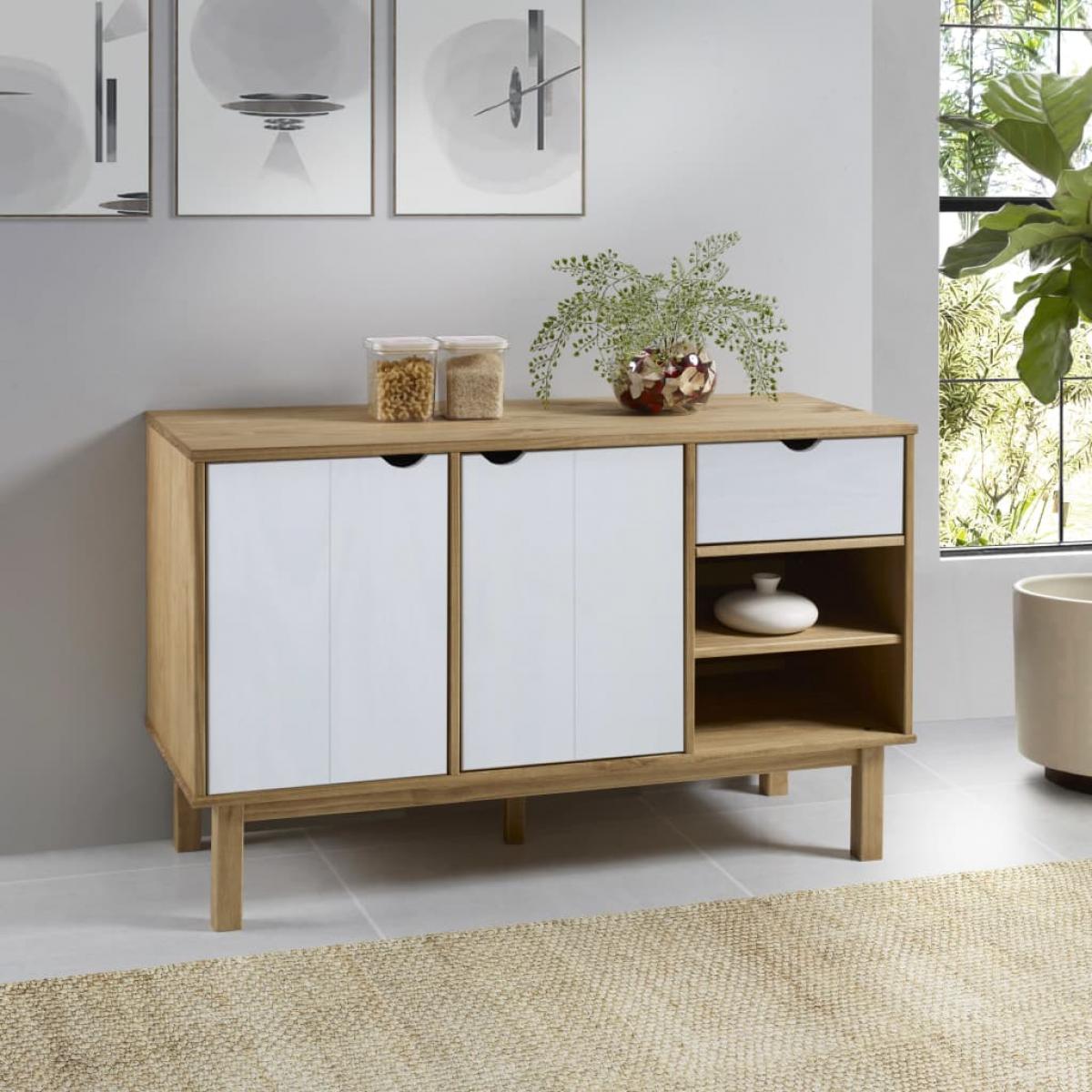Aparador OTTA madera maciza pino marrón y blanco 114x43x73,5 cm