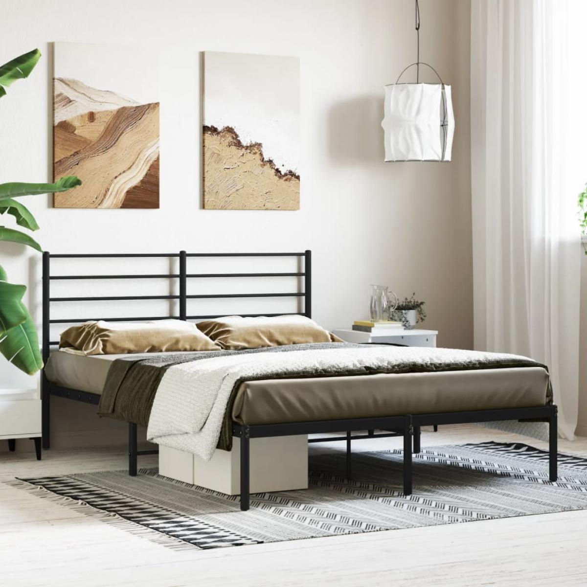 Estructura cama sin colchón con cabecero metal negro 140x200 cm