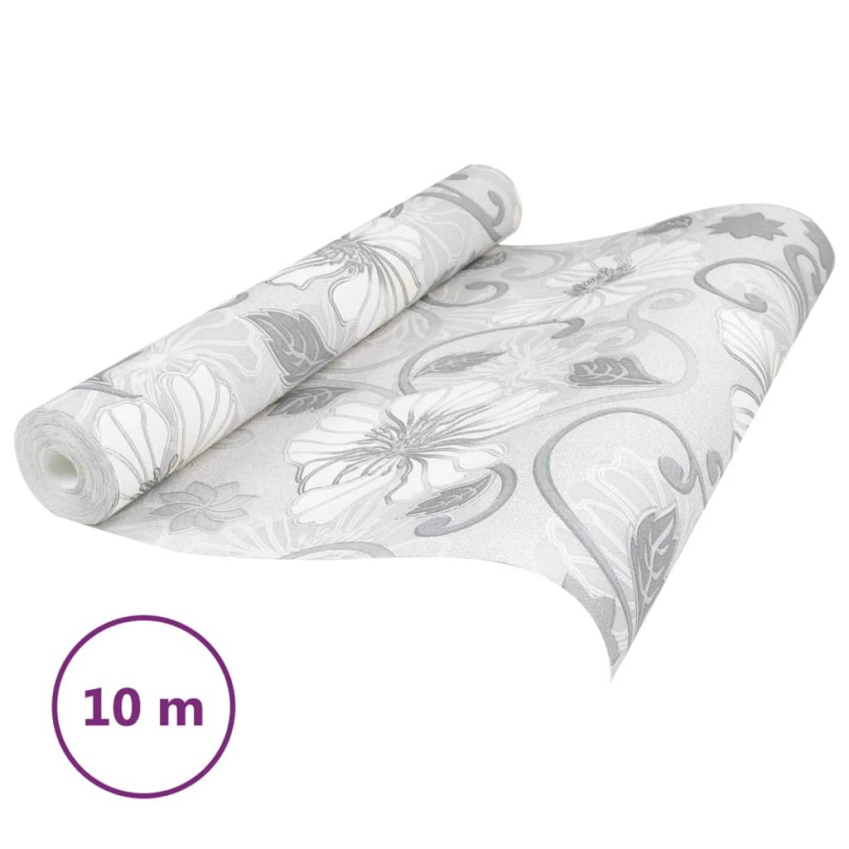 Papel pintado 3D no tejido estampado de flores gris 10x0,53 m