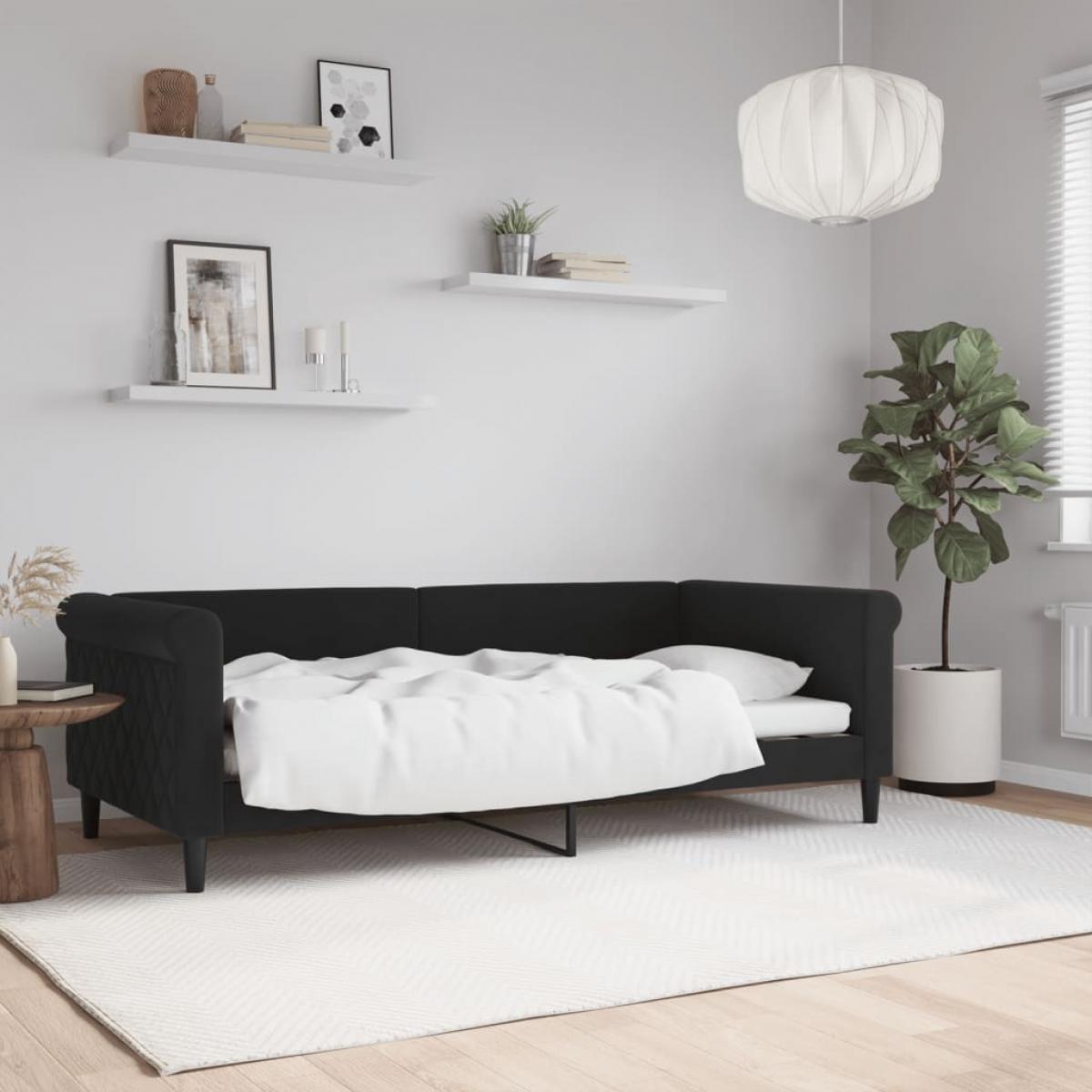 Sofá cama sin colchón terciopelo negro 90x190 cm