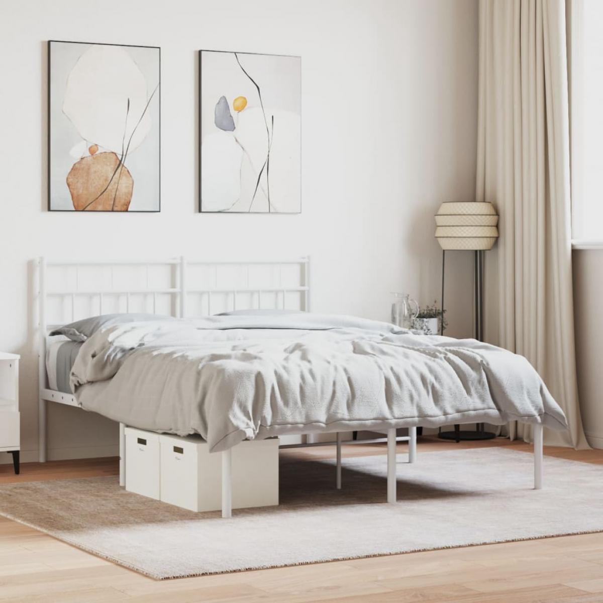 Estructura cama sin colchón con cabecero metal blanco 135x190cm