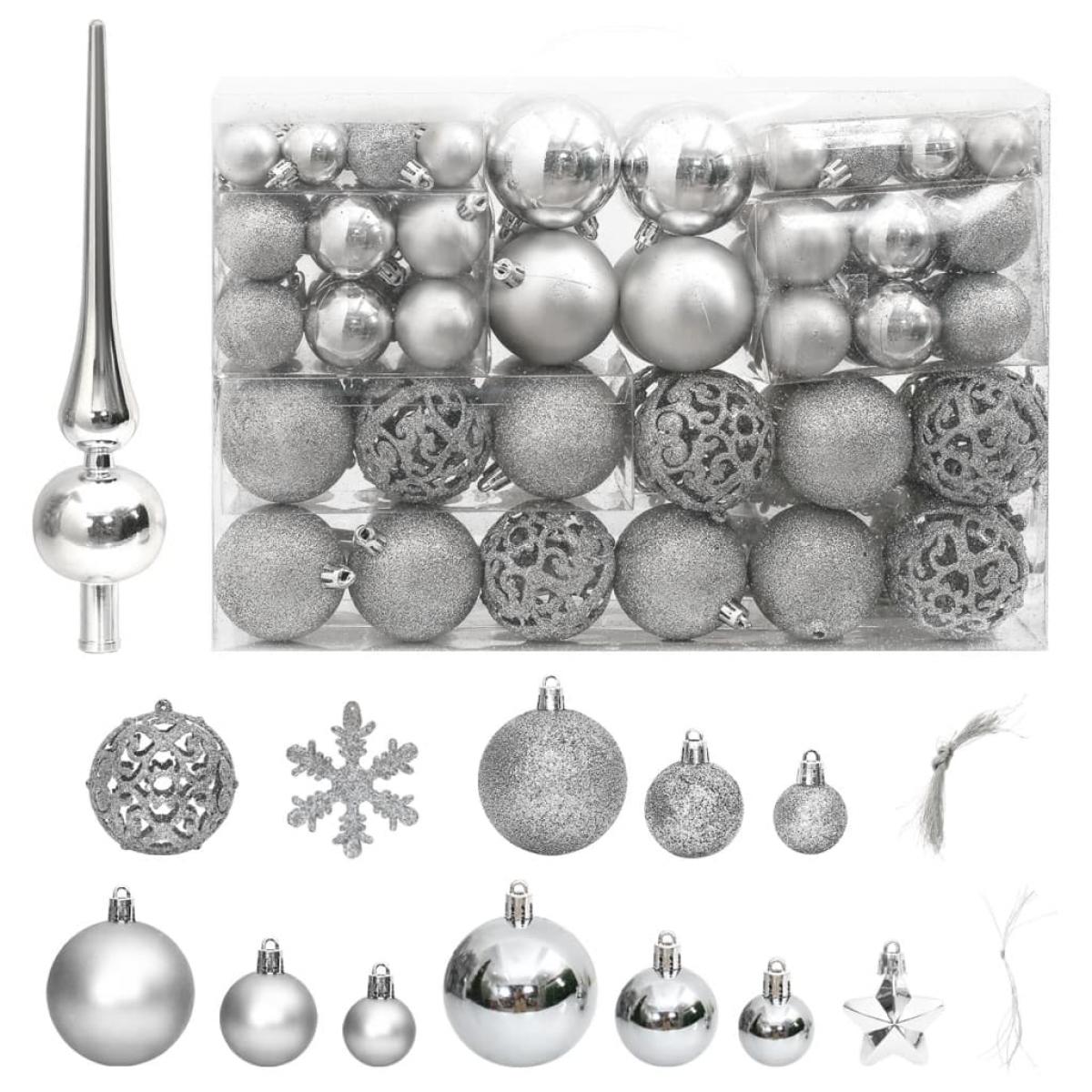 Juego de bolas de Navidad 111 pzas poliestireno plateado
