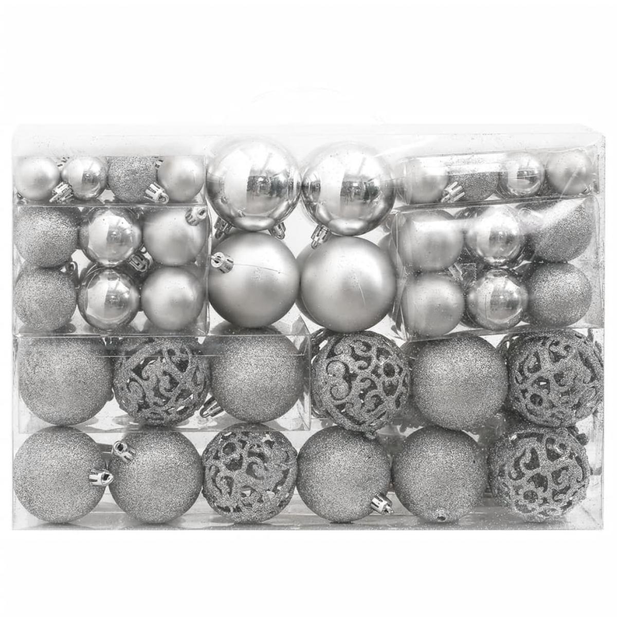 Juego de bolas de Navidad 111 pzas poliestireno plateado