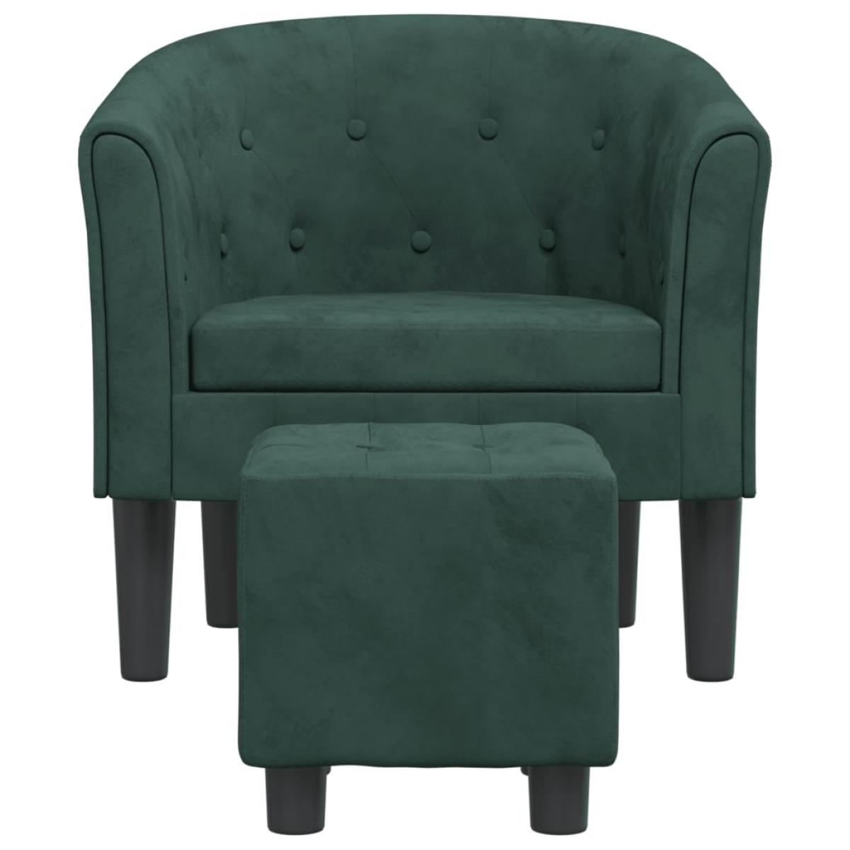 Sillón con taburete terciopelo verde oscuro