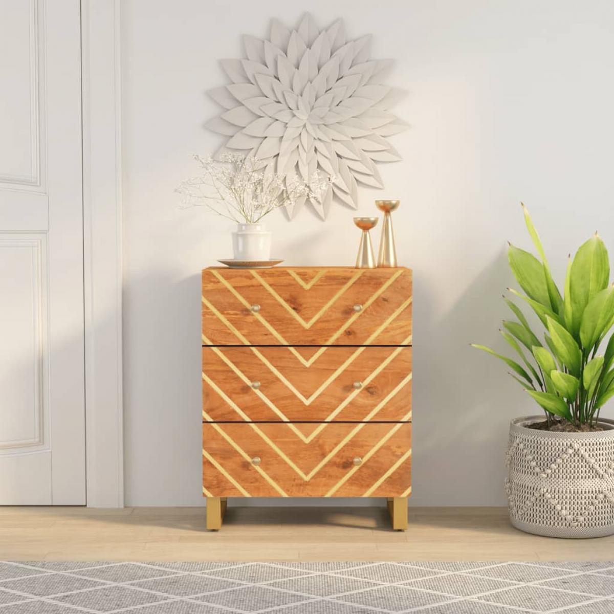 Mueble auxiliar madera maciza mango marrón/negro 60x33,5x75 cm