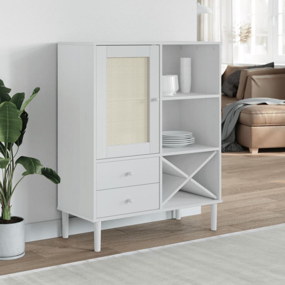 Aparador alto SENJA aspecto de ratán madera blanco 90x40x112 cm