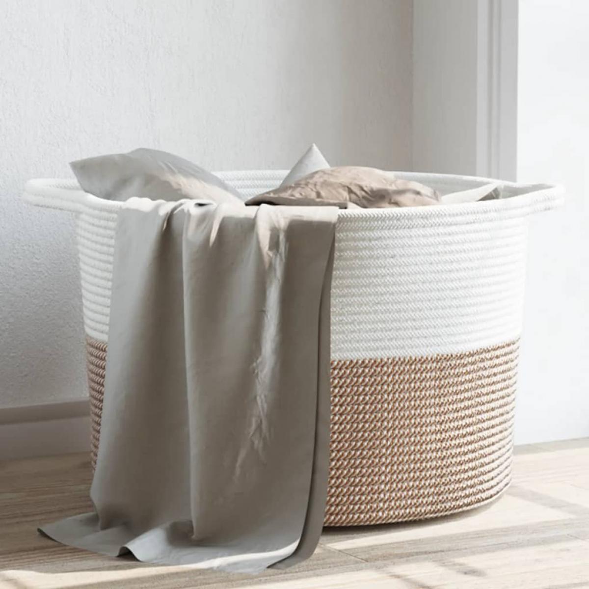 Cesta para ropa sucia algodón marrón y blanco Ø55x36 cm