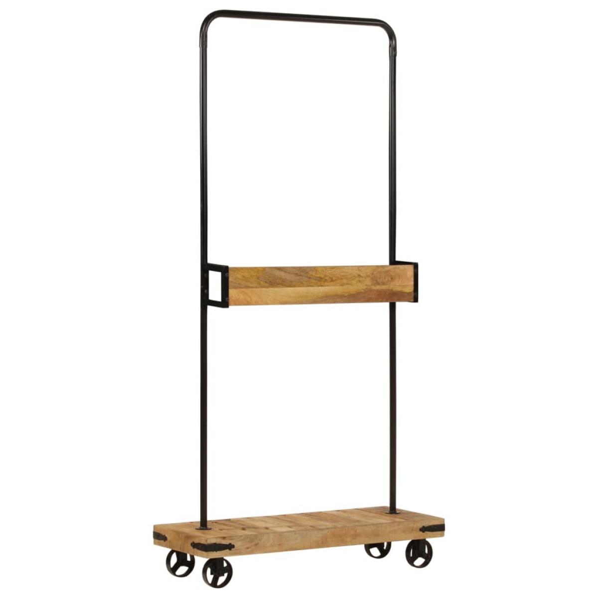 Perchero con ruedas madera maciza mango y hierro 90x35x190 cm