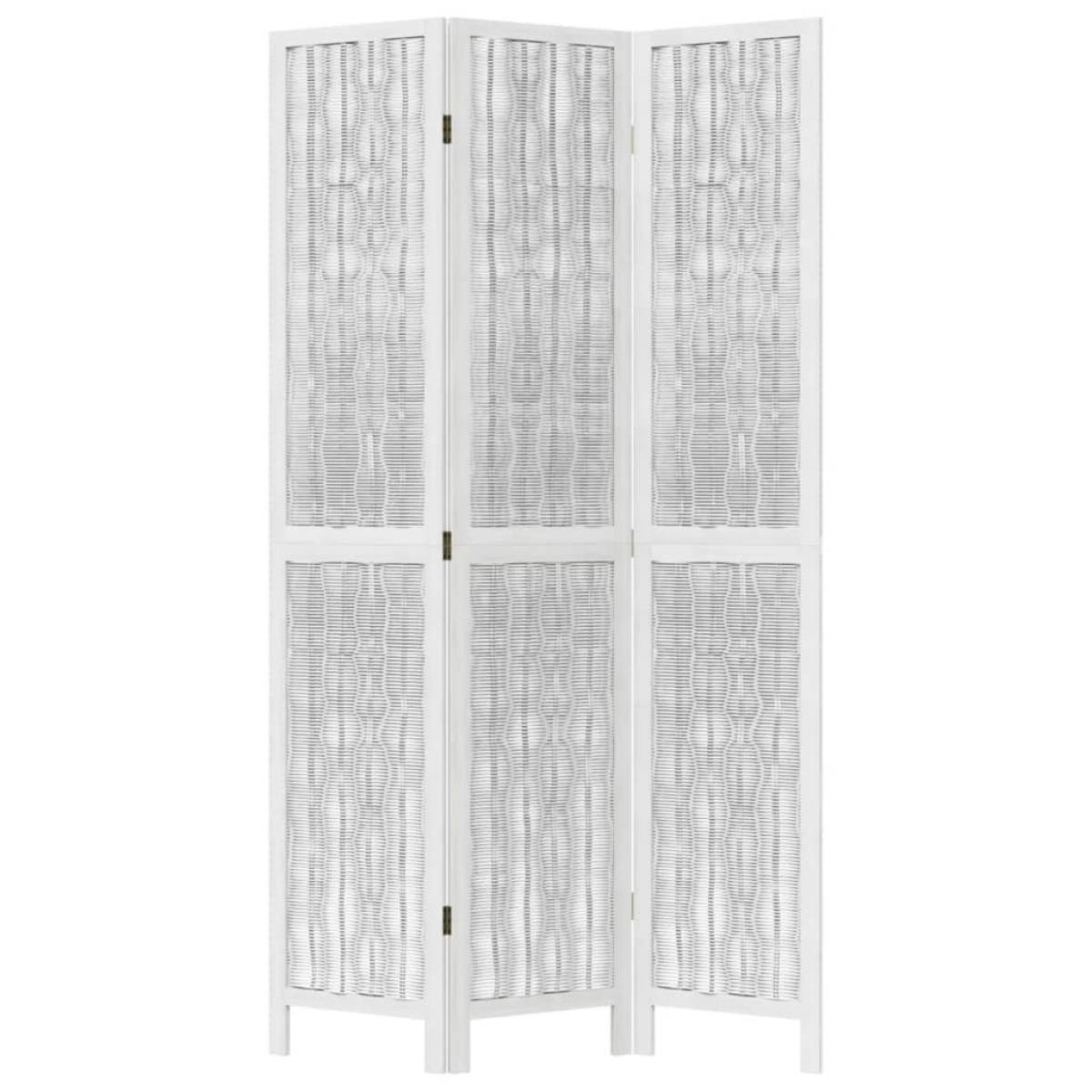 Biombo separador de 3 paneles madera maciza Paulownia blanco