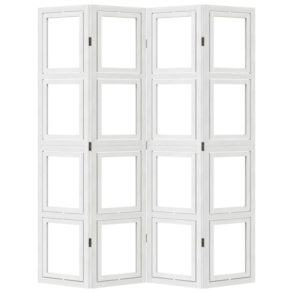 Biombo separador de 4 paneles madera maciza Paulownia blanco