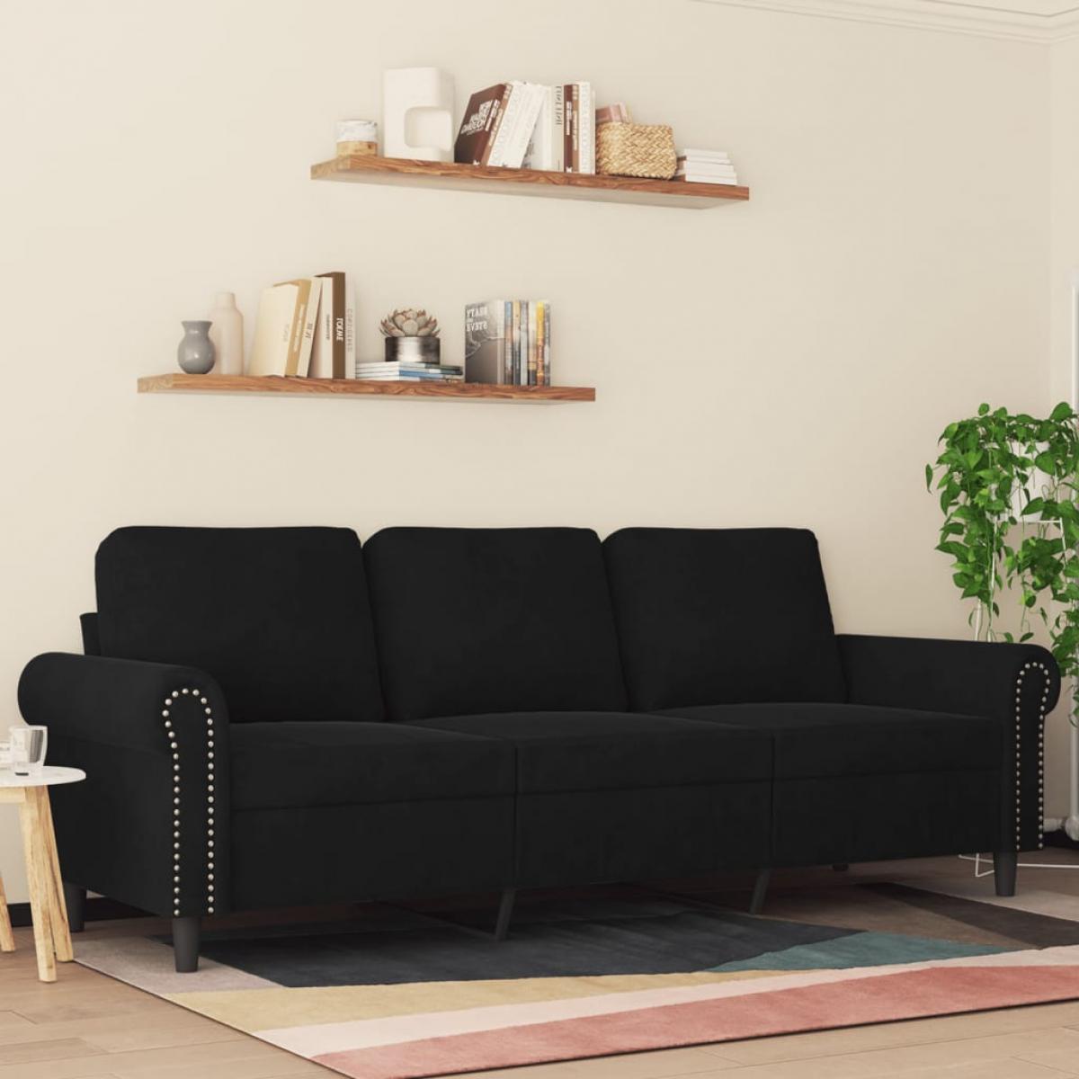 Sofá de 3 plazas terciopelo negro 180 cm