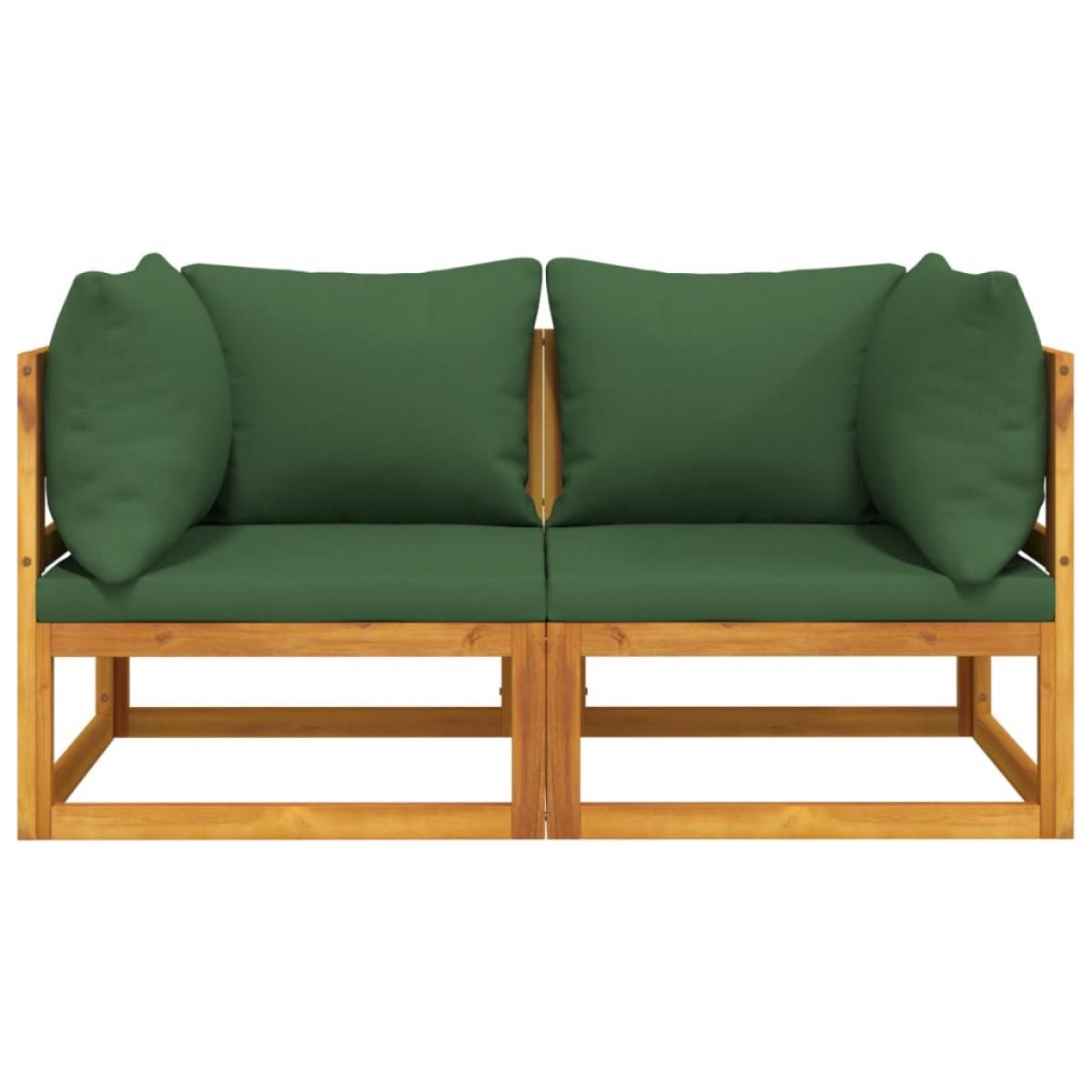 Sofás modulares esquina 2 uds madera acacia con cojines verde