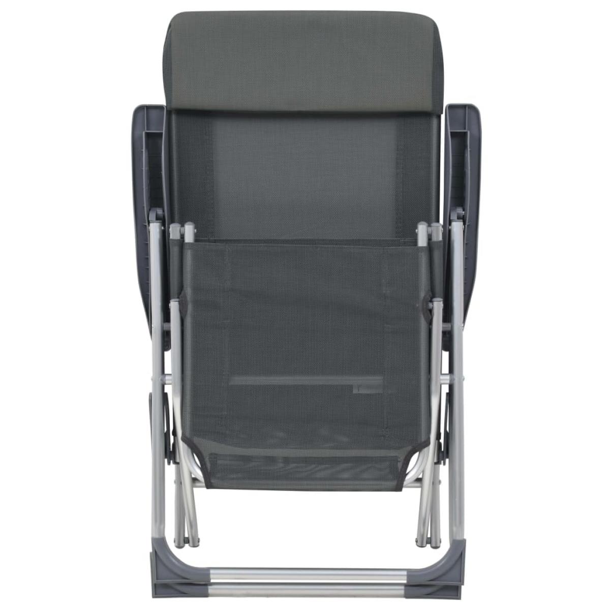 Sillas de camping plegables con reposapiés 2 uds textilene gris