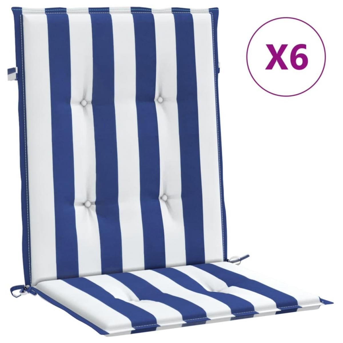 Cojines silla de respaldo bajo 6 uds tela a rayas azul y blanco