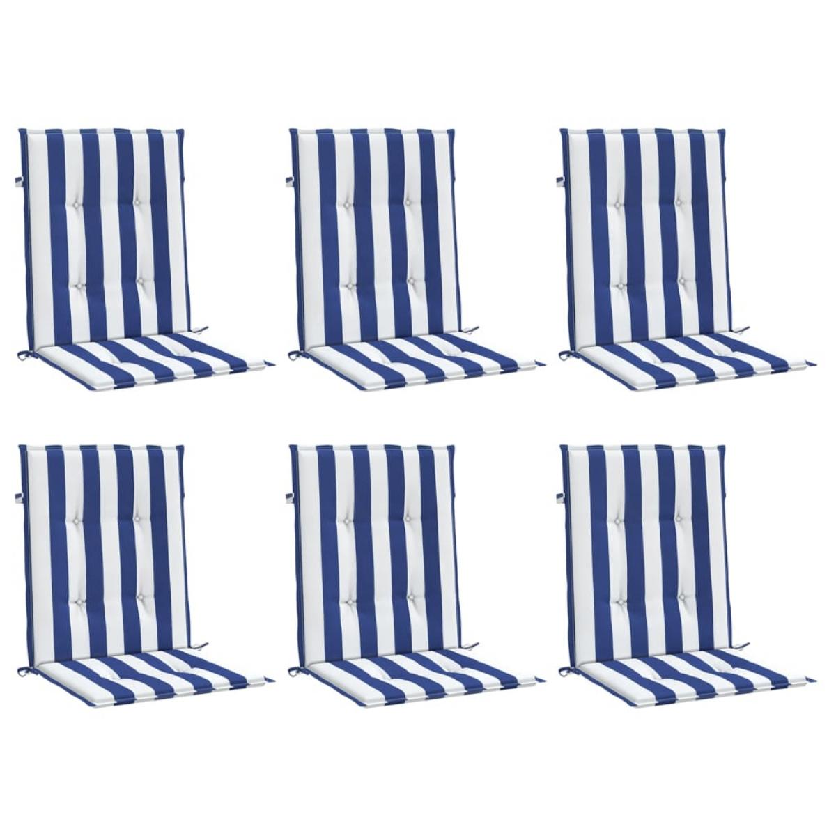 Cojines silla de respaldo bajo 6 uds tela a rayas azul y blanco