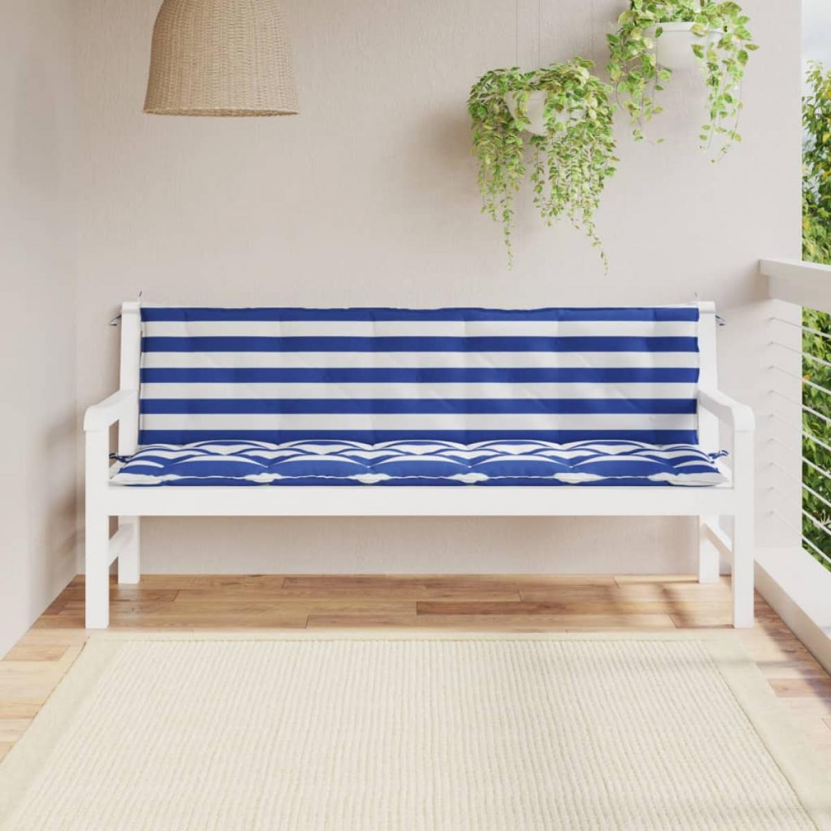 Cojines banco de jardín 2 uds tela Oxford azul y blanco a rayas