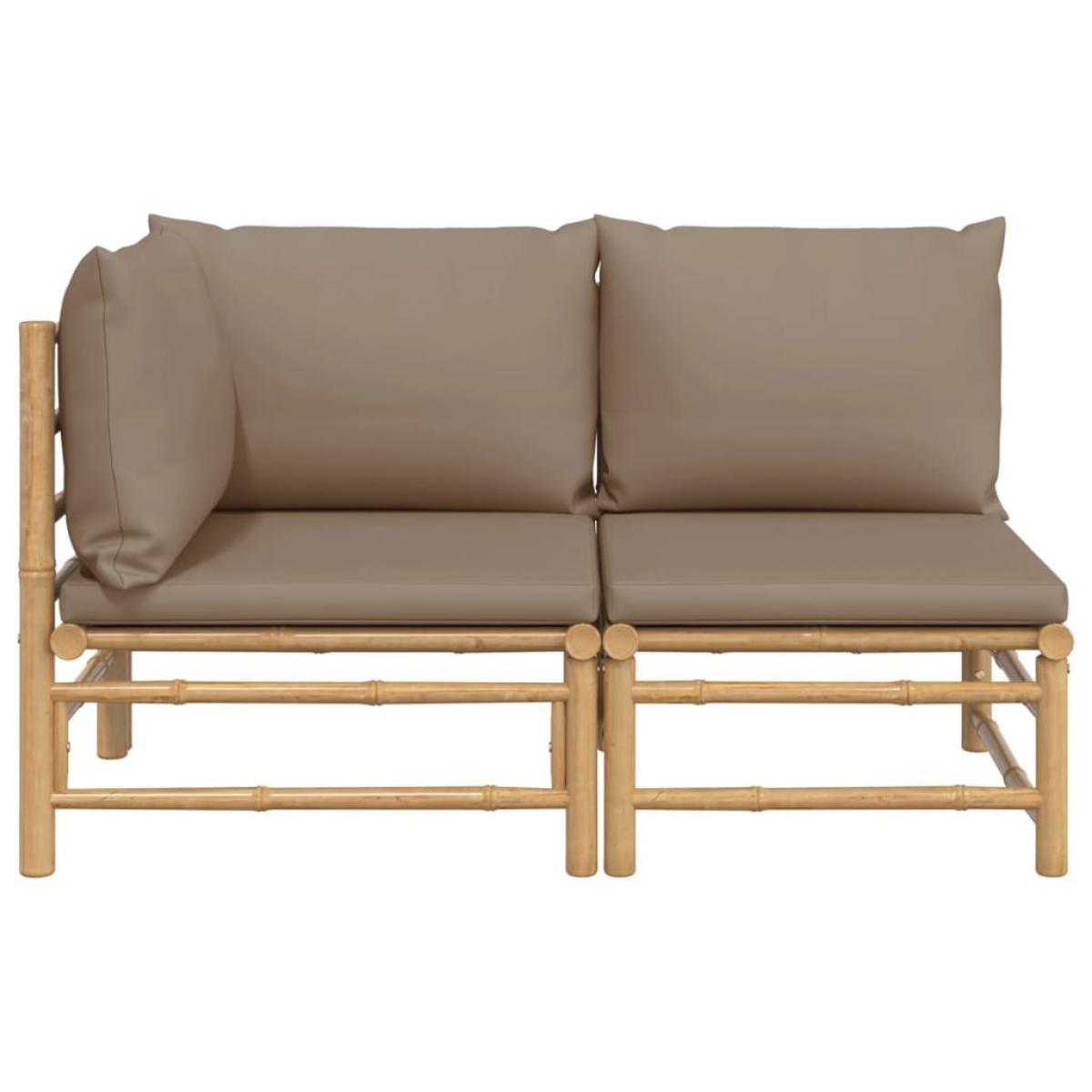 Set de muebles de jardín 2 piezas bambú y cojines gris taupe
