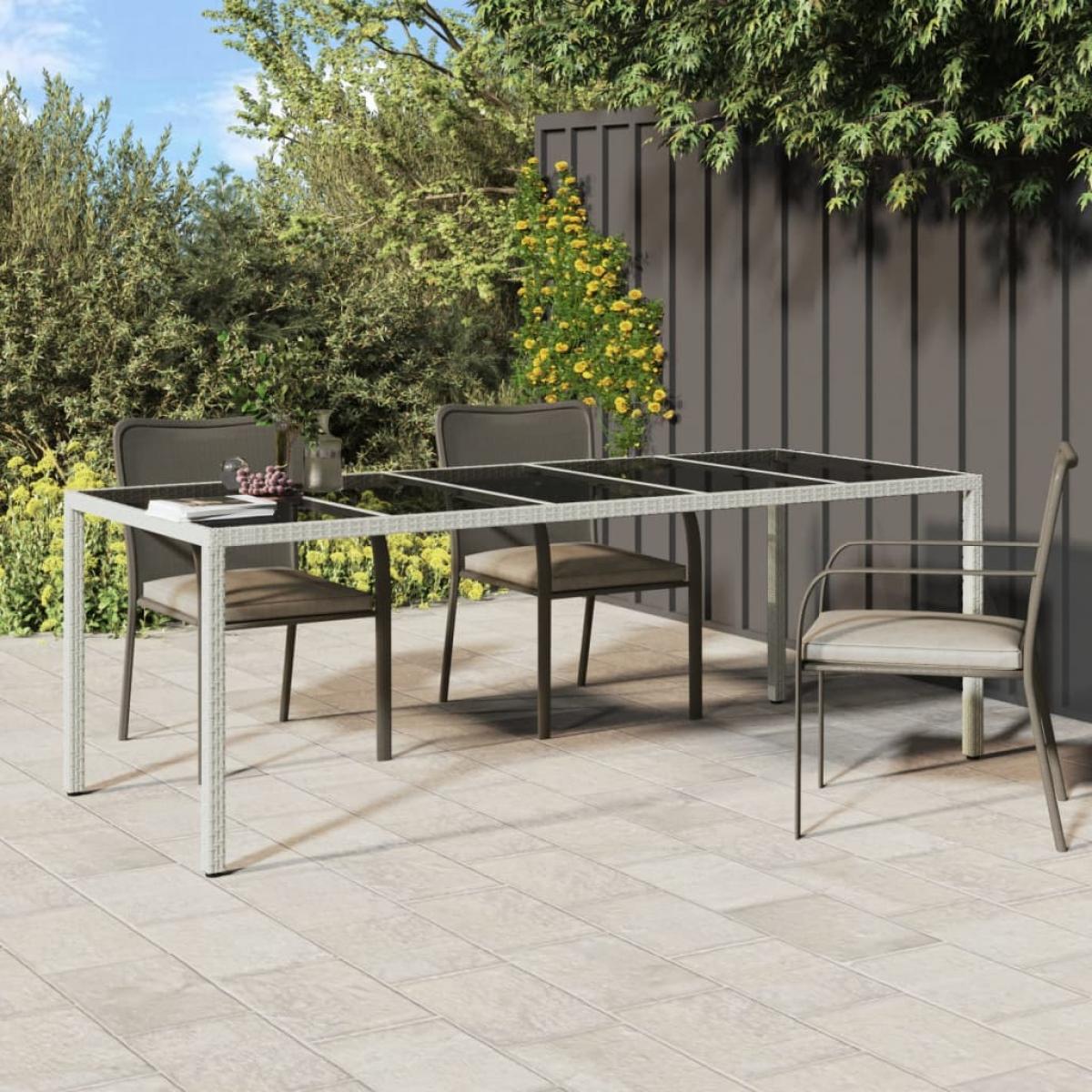 Mesa jardín vidrio templado ratán sintético blanco 250x100x75cm