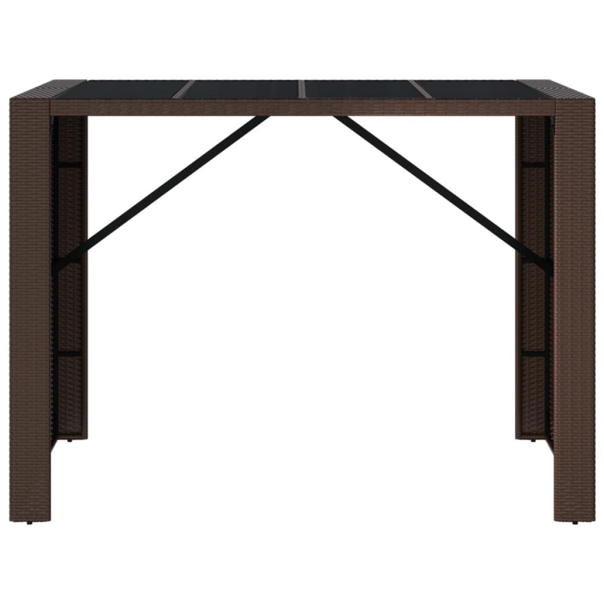 Mesa alta bar superficie vidrio ratán PE marrón 145x80x110 cm