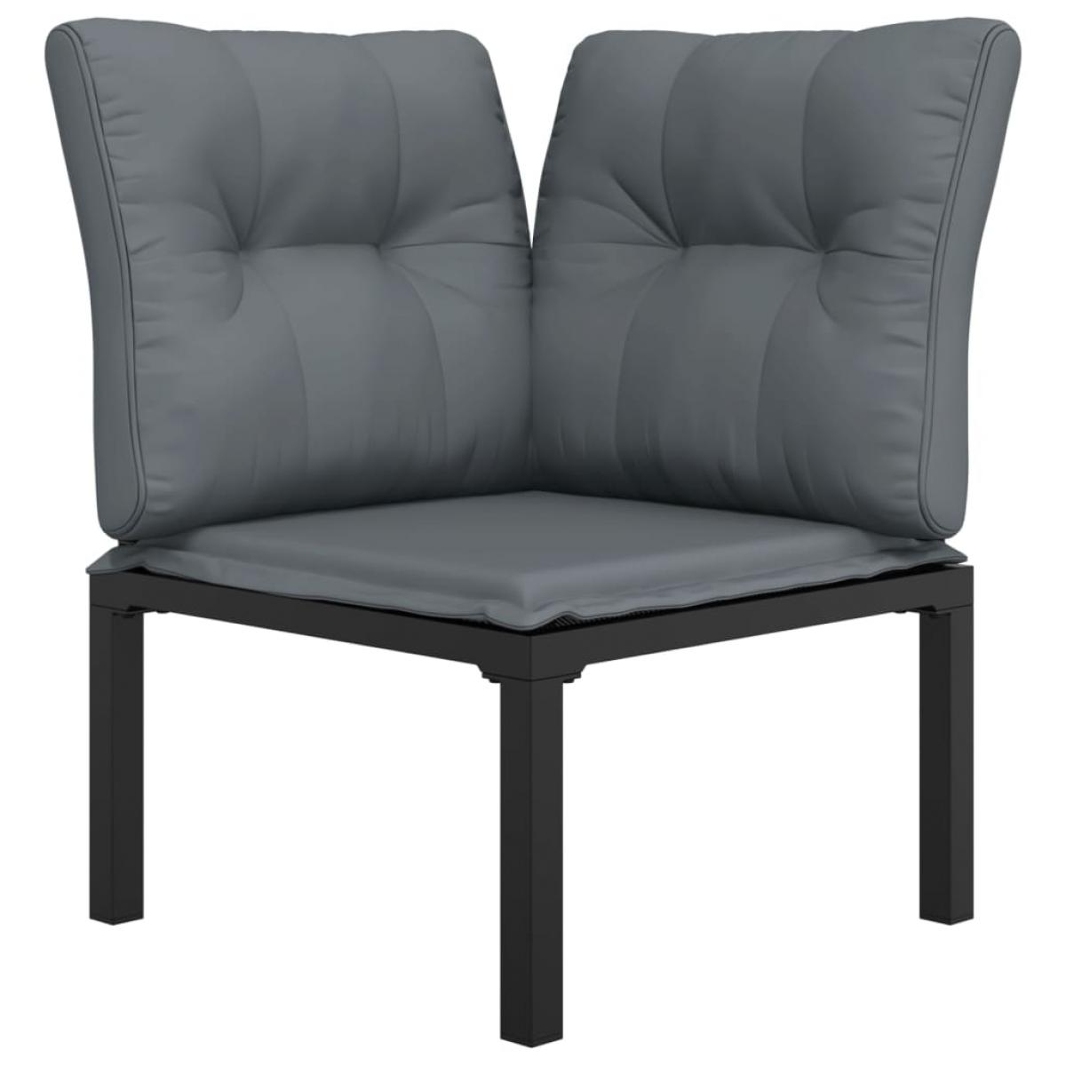 Sillón esquina jardín con cojines ratán sintético negro y gris