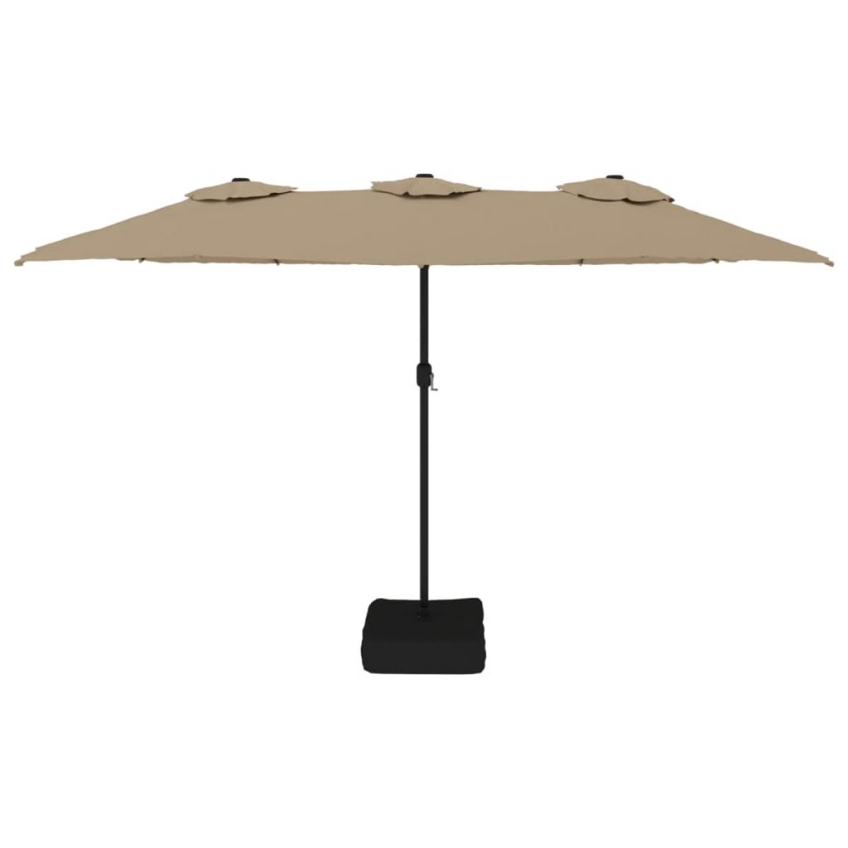 Sombrilla doble de jardín con luces LED gris taupe 449x245 cm