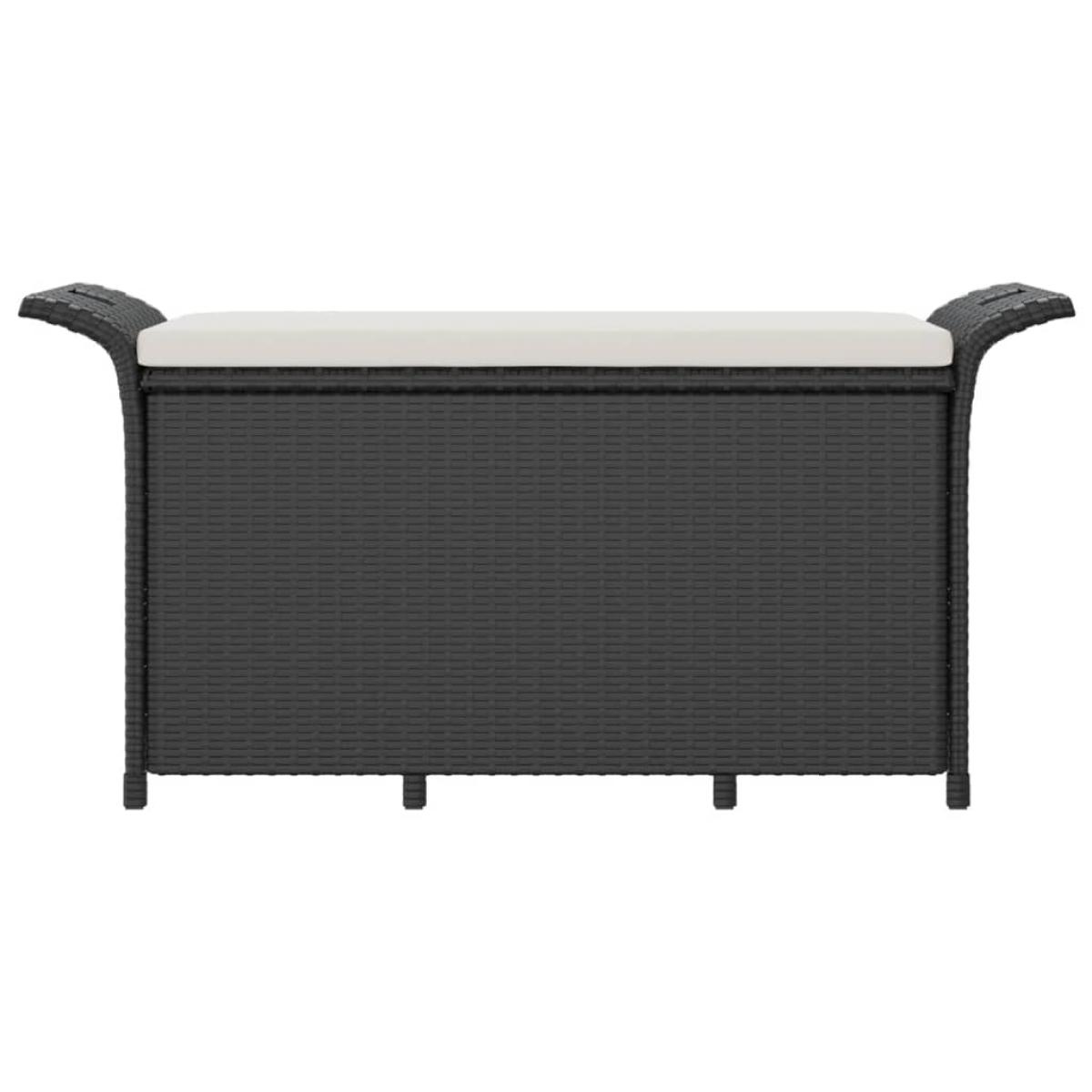 Banco de jardín con cojín ratán sintético negro 116x46x57 cm