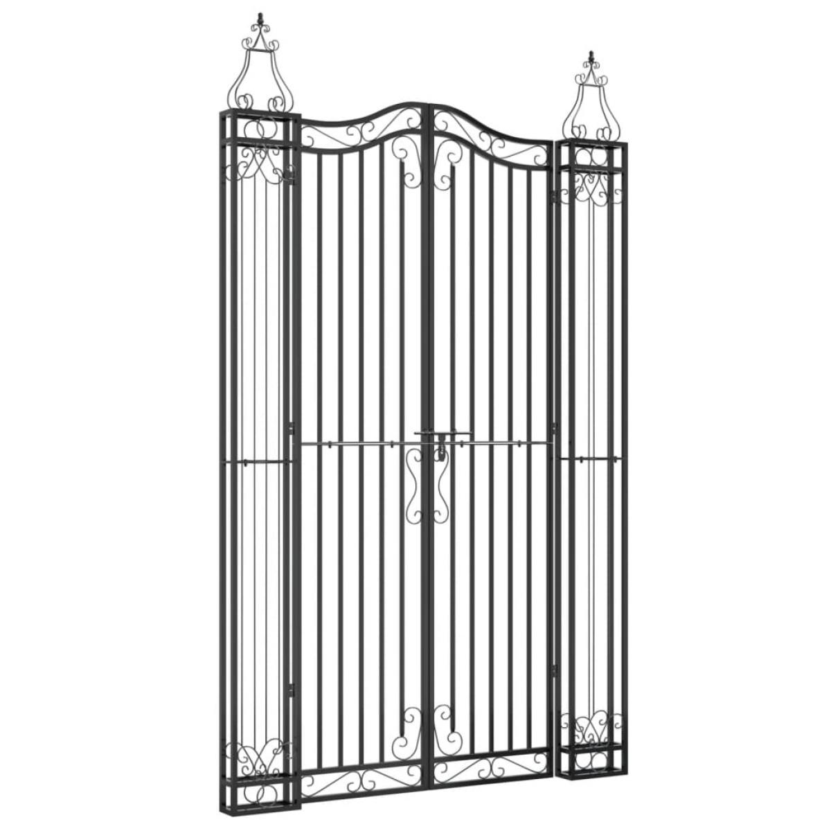 Puerta de jardín de hierro forjado negro 121x8x200 cm