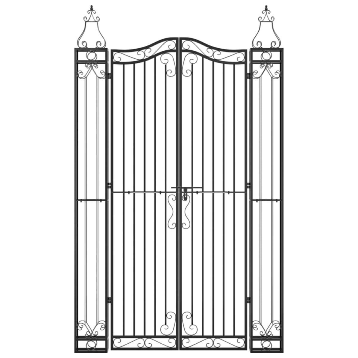 Puerta de jardín de hierro forjado negro 121x8x200 cm
