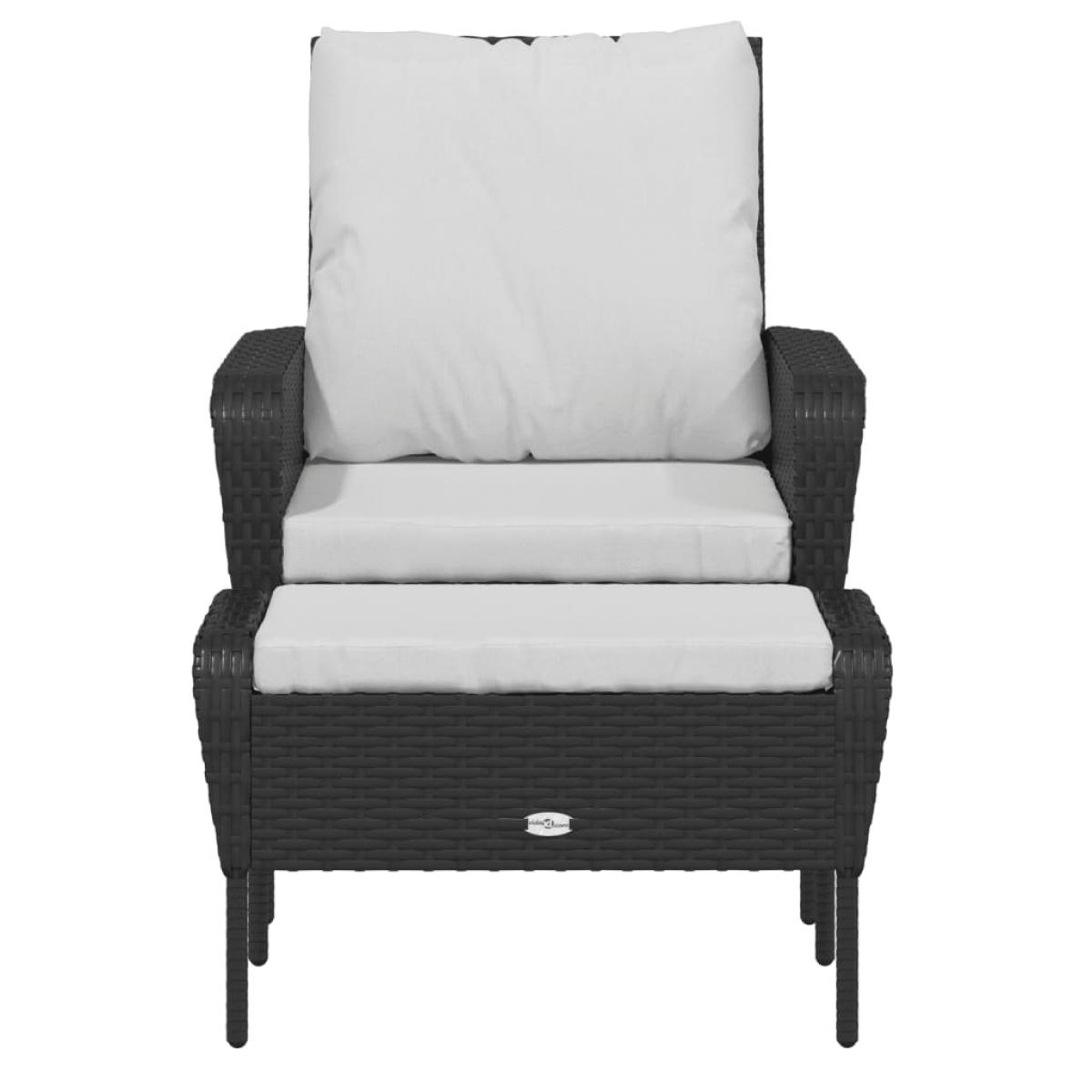 Sillón de jardín con reposapiés ratán sintético negro