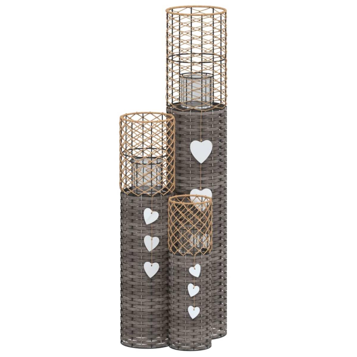 Candeleros 3 unidades mimbre gris