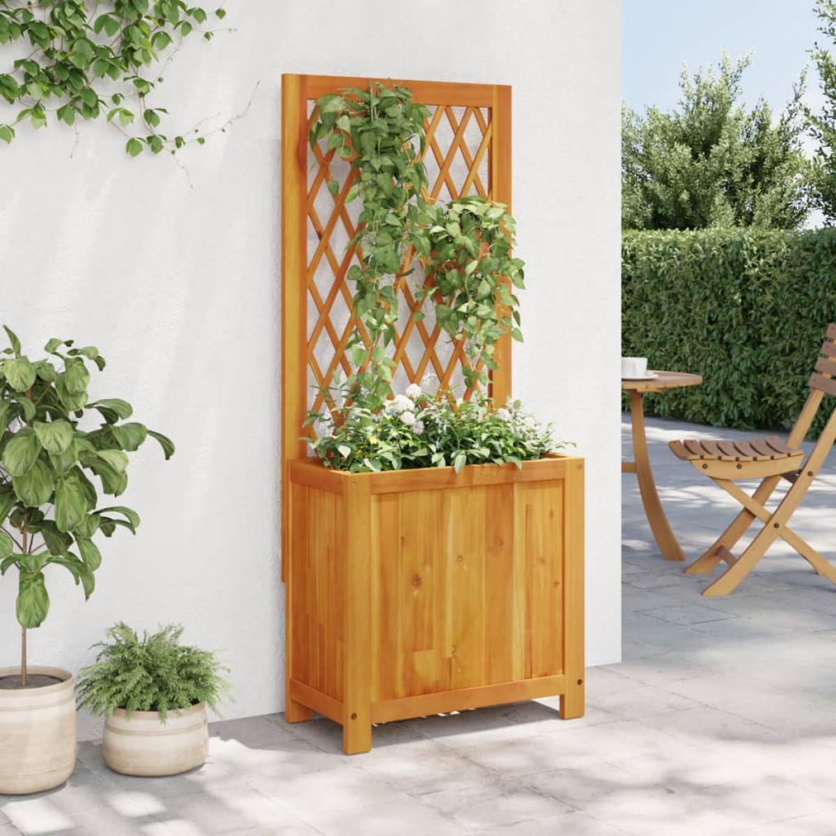 Jardinera con enrejado y estante acacia maciza 55x29,5x132 cm