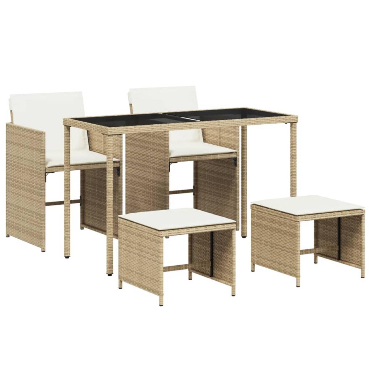 Set comedor de jardín 5 pzas con cojines ratán sintético beige