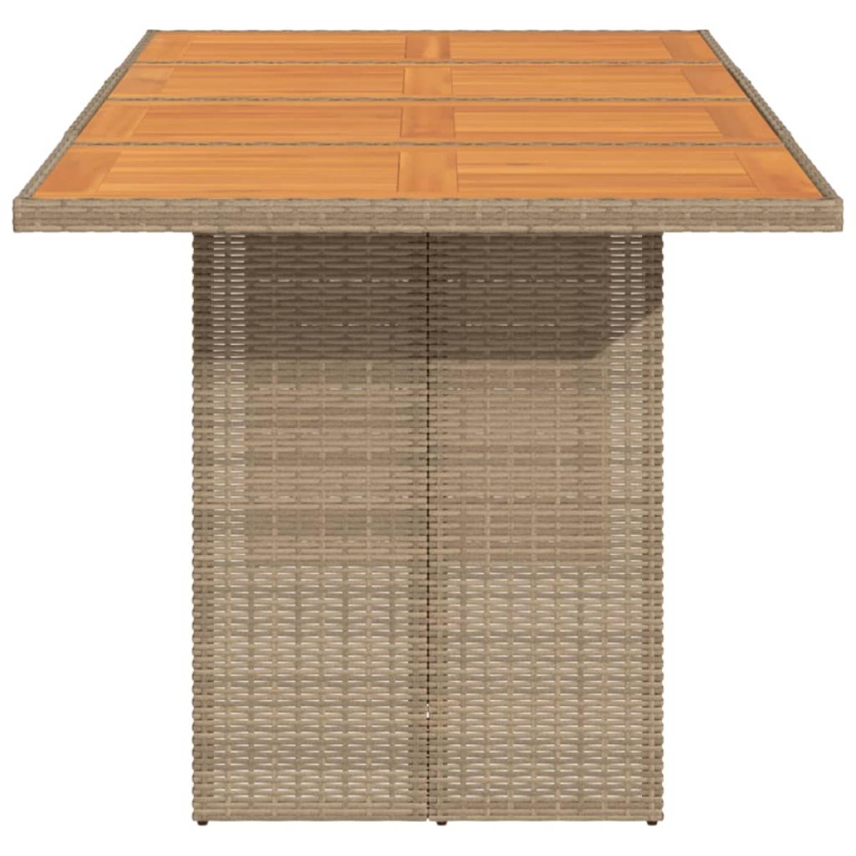 Mesa de jardín superficie de madera ratán PE beige 190x80x74 cm