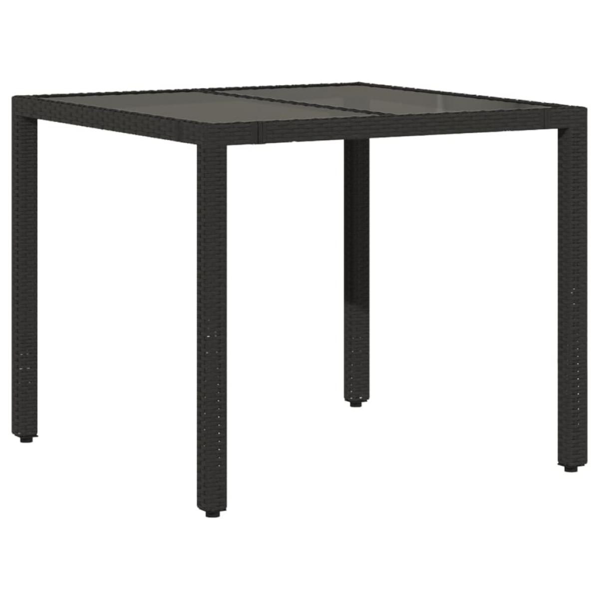 Mesa de jardín superficie de vidrio ratán PE negro 90x90x75 cm