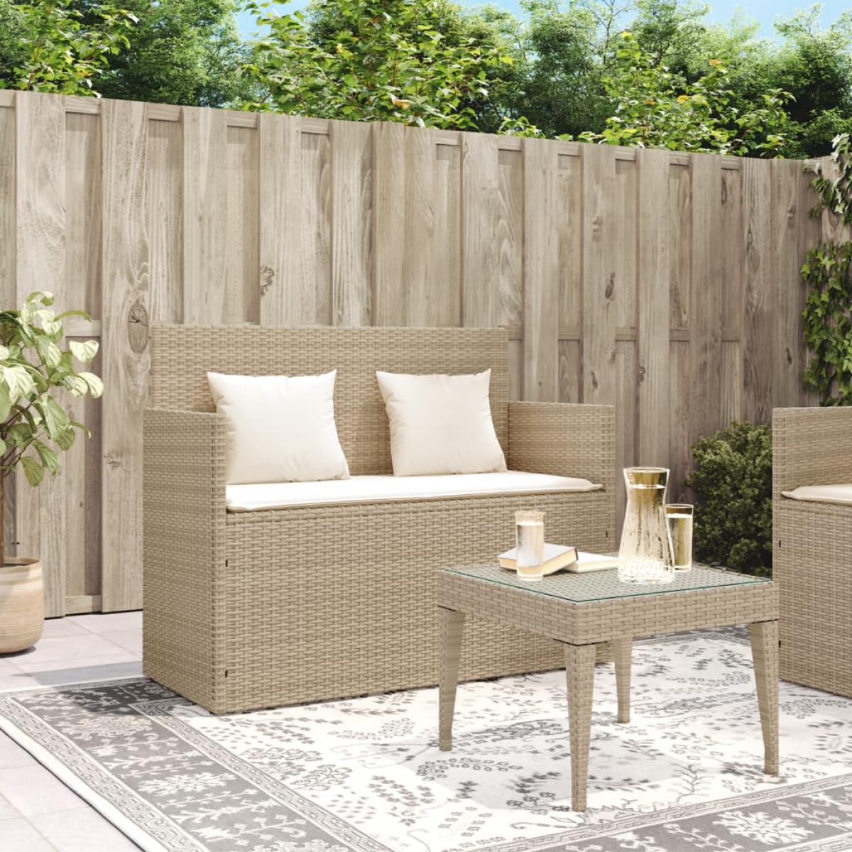 Banco de jardín con cojines ratán sintético beige