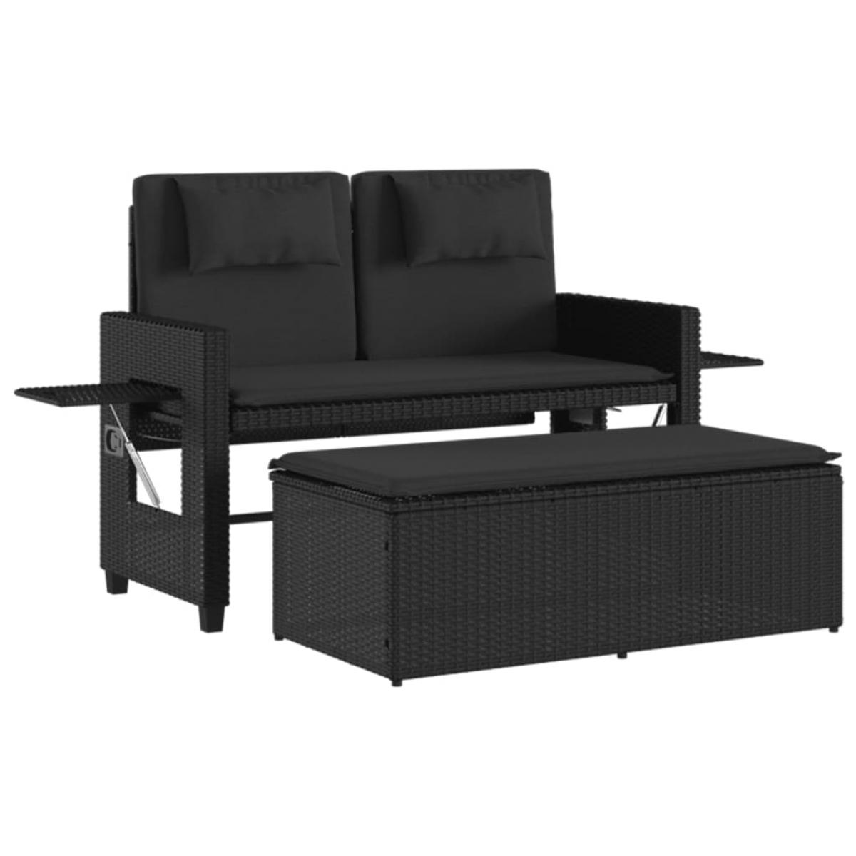 Sillón reclinable de jardín con cojines ratán sintético negro